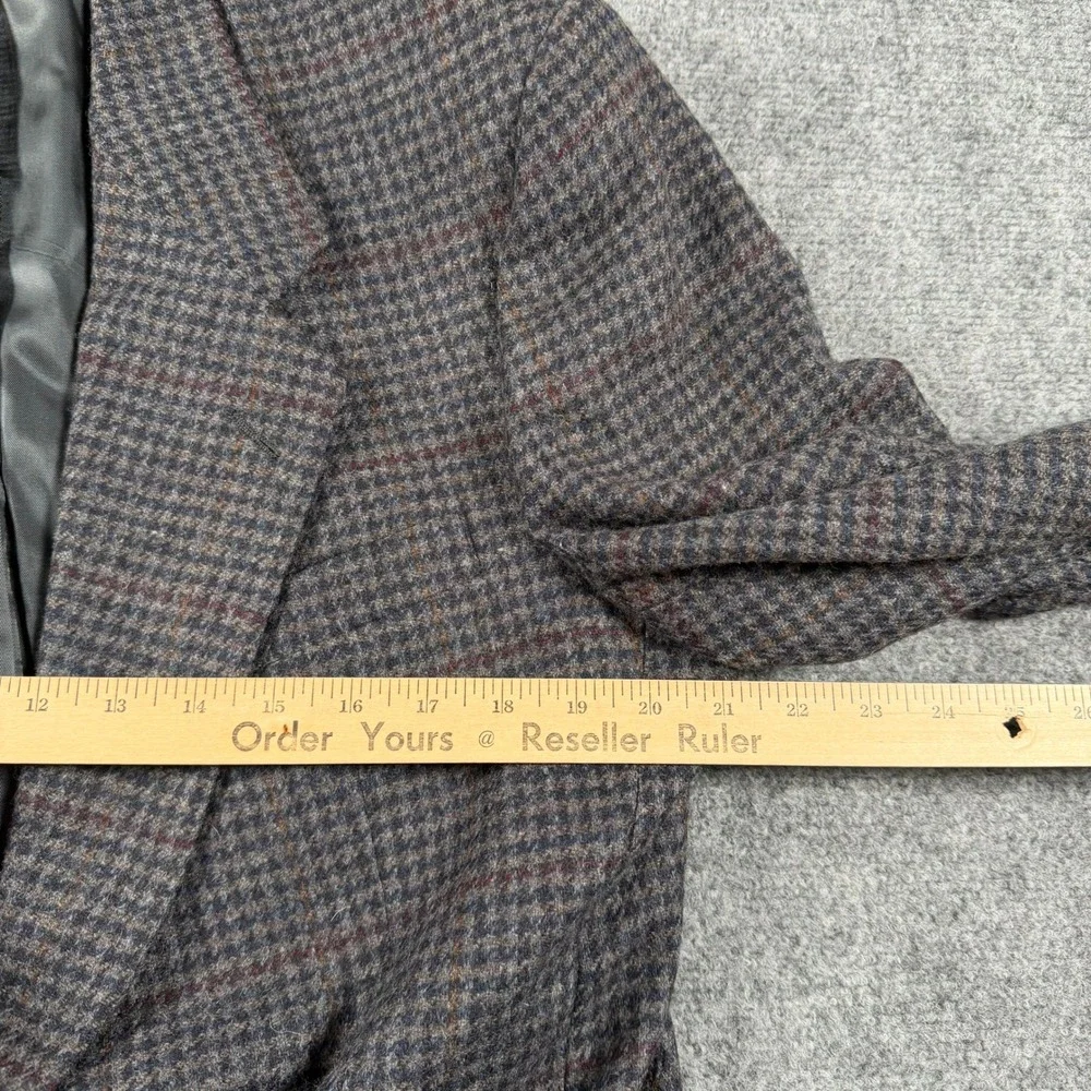 Hart Schaffner Marx Sport Coat Mens 40R Gray Blue Wool Houndstooth Blazer VTG